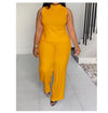Wmstar Women Two Piece Set Plus Size 3XL 4XL Summer Casual Fashionable Print Sleeveless Shirt Suit Wide Leg Pants Female Outfits