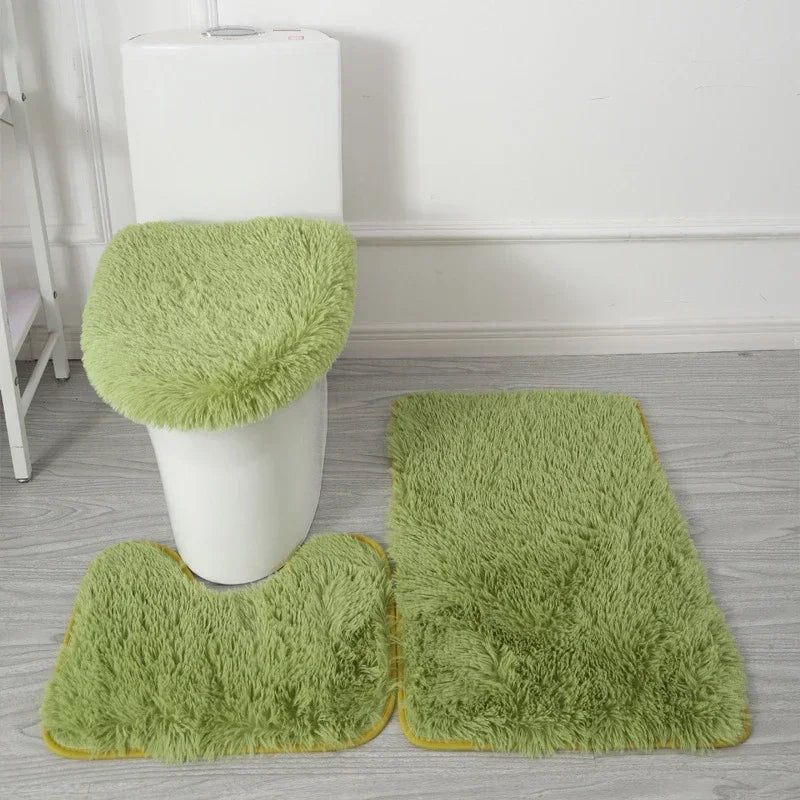 3er-Set einfarbige Heimteppiche Toilettendeckelbezug Teppich-Set rutschfeste Fußmatte für Badezimmerboden Badteppich Fußmatte