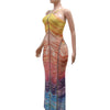 Neue Gradient Strass Tie-Dye Print Neckholder Meerjungfrau Lange Kleider Damen Rückenfrei Ärmellos Schmal Geburtstagsparty Abschlussball Vestidos