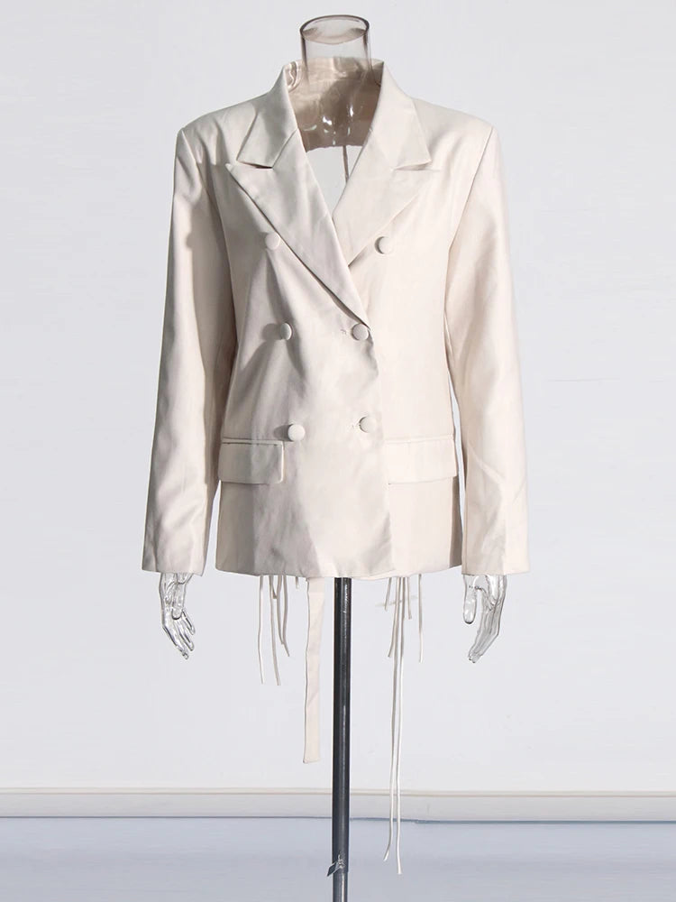 TWOTWINSTYLE Patchwork-Diamanten rückenfreier Blazer für Damen mit gekerbtem Kragen, langen Ärmeln, gespleißten Knöpfen, schickem Damen-Stil