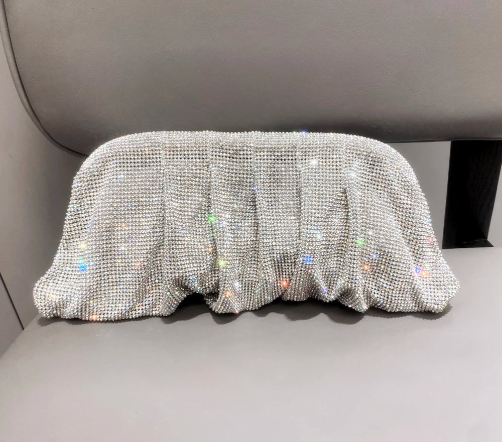 Shiny Rhinestones Handmade Evening Clutch Bags New Folds Purses and Handbags Luxury Designer Wedding Party High Quality