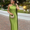 Elegant Ribbon Halter Dress Women Solid Off Shoulder Sleeveless Backless Slim Maxi Dresses 2025 Summer Autumn Party Robes Lady