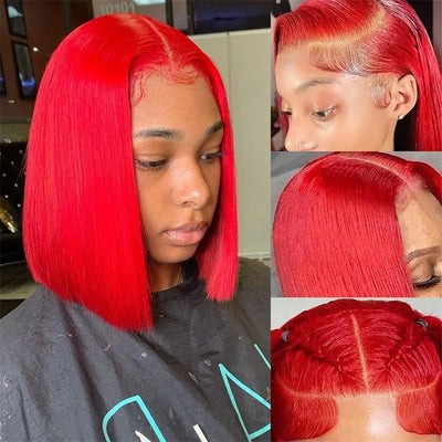 Heißer roter Bob-Perücke 13x4 Lace Front Echthaarperücken für Frauen brasilianische Bone Straight rot gefärbte Lace Frontal Perücken 10 12 14 16 Zoll