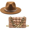 Set Straw Hat and Bag Set Gold Chain Bag Hat Set Ladies Leather Bag Tote Church Fedora Party Jazz Straw Hat