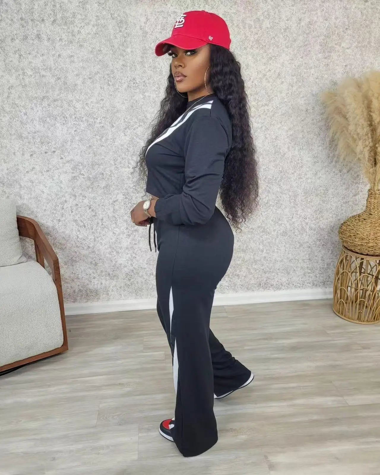 CM.YAYA Fashion Striped Splicing Women's Set Long Sleeve Sweatshirt and Sweat Pants Tracksuit 2024 Winter Two 2 Piece Set Outfit