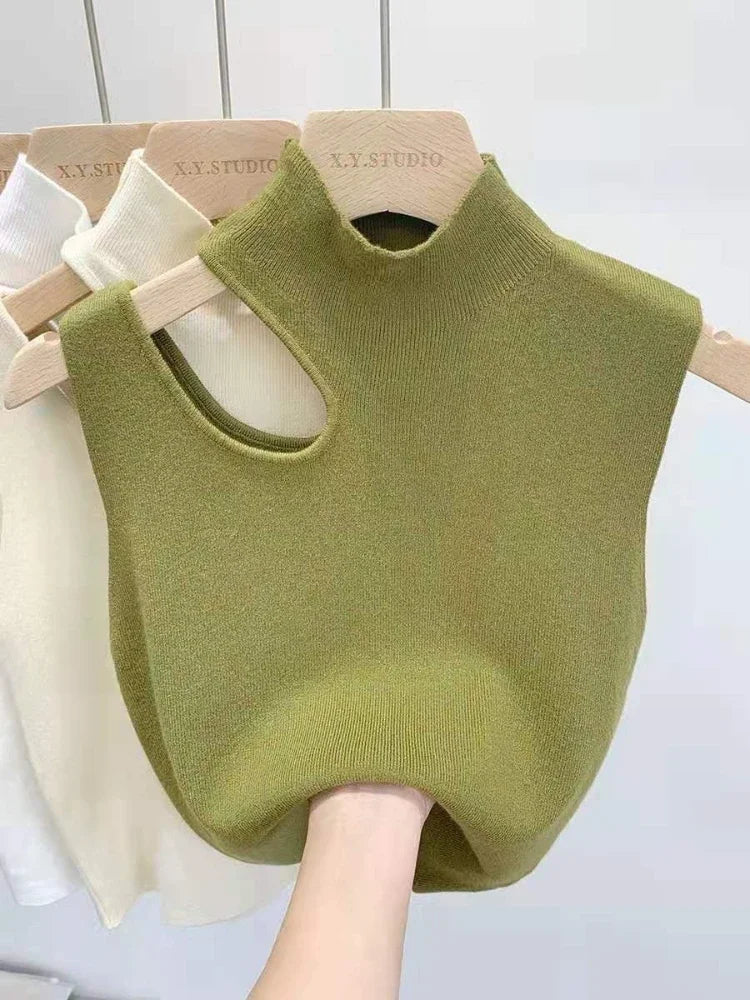 Women Knitted Tank Top Summer Fall Slim Sweater Short Sleeveless Solid Summer Sweaters Hollow Out Pullovers 2026