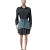 Denim 2 Piece Sets Women Shirt Skirt Suit Hole Single Breasted Turn Down Collar Pocket Splicing Outfits 2025 Skirts Ensemble