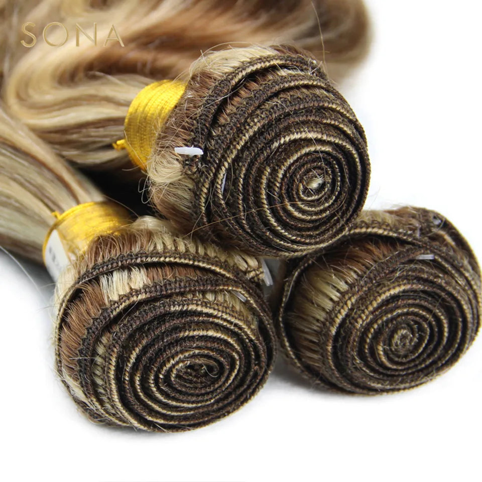 Piano Color P4/613 Highlighted Hair Bundles With Closure Remy Body Wave Ombre Ash Blonde Human Hair Weave With Highlights
