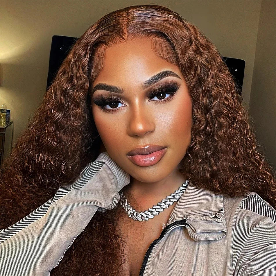 Chocolate Brown Curly Human Hair Wigs 13x4 13x6 Deep Wave Lace Frontal Wigs For Women Pre Plucked 100% Brazilian Human Hair Wig