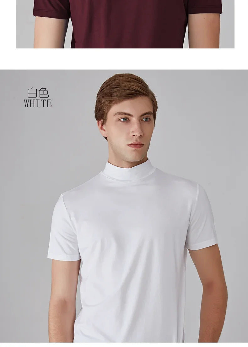 Long Sleeve T-shirt Thermal Underwear Tops Men Winter Clothes Thermal Shirt Autumn Men's Winter Tights High Neck Thin Slim Fit