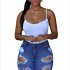 CM.YAYA Women New Winter Hole Ripped High Waist Casual Zipper Fly Knee Length Jeans High Streetwear Denim Shorts Fashion Pants
