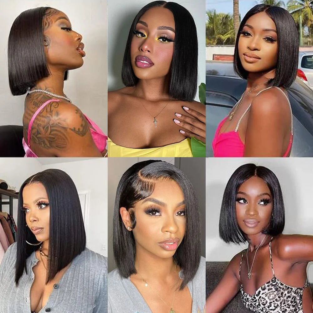 Bob Perücke Echthaar 13X4 Lace Front Perücke 180% Dichte Kurze Glatte Frontale Bob Perücke Transparente Spitze Vorgezupft Mit Babyhaaren