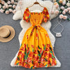 YuooMuoo Fashion Sommer Blumenmuster Langes Kleid Damen Vintage Eckiger Ausschnitt Geraffte Brust Schärpe Bandage Sundress Party Kleider