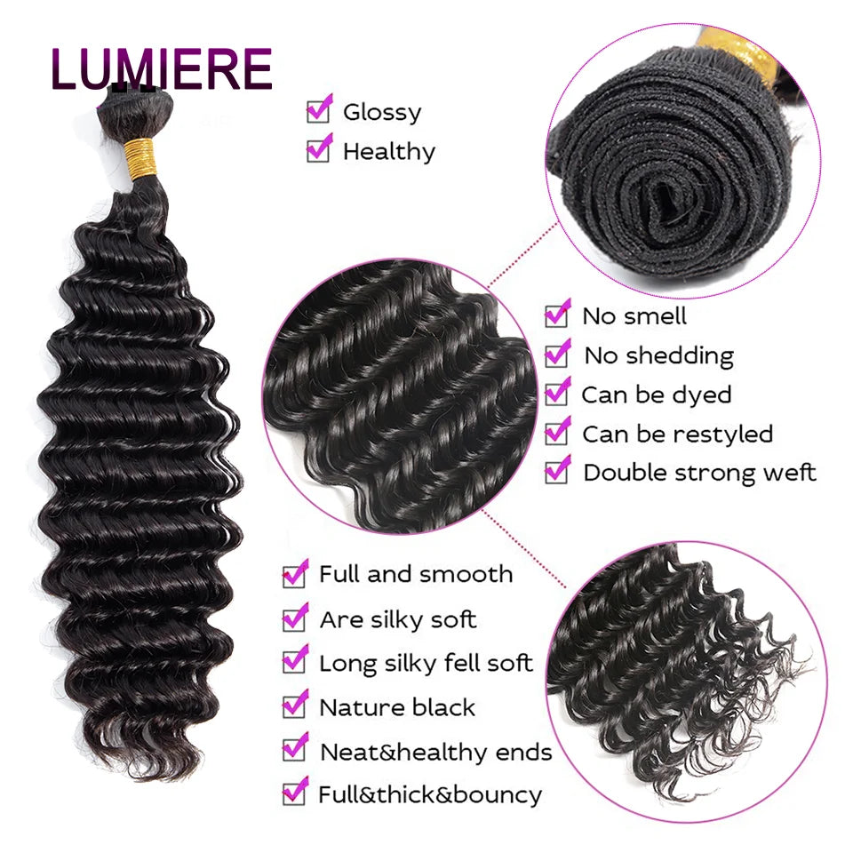 Deep Wave Human Hair Bundles 3/4 Bundles Deal Malaysian Hair Weaves 100% Rew Curly Human Hair Extensions 8-40 inch Virgin Hair