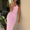 Trendix Knit Backless Dress For Women V Neck Slim Sleeveless Suspender Maxi Dress Vacation Sexy Beach Knitted Elegant Long Dress