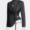 TWOTWINSTYLE Hollow Out Backless Slimming Blazers For Women Notched Collar Long Sleeve Spliced Button Irregular Blazer Female