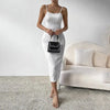 Elegantes weißes Neckholder-Kleid Damen rückenfrei sexy langes Kleid Strandurlaub einfarbige Kleider Frühling Sommer vielseitiger Unterrock