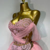 Women Sexy Strapless Pink Mesh Two Pieces Set Prom Gown Celebrate Birthday Nightclub Party Singer Stage Performance Costume
