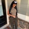 Two Piece Versatile Solid Color Sports And Leisure Set, Women's Cotton Slim Fit T-shirt Paired With Loose Jogging Pants