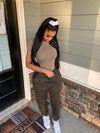 Two Piece Versatile Solid Color Sports And Leisure Set, Women's Cotton Slim Fit T-shirt Paired With Loose Jogging Pants