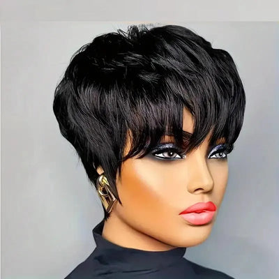 Pixie Cut Perücken für Frauen Echthaar Kurze Bob Perücke mit Pony Geschichtete Pixie Cut Perücke 9A Brasilianisches Echthaar Vollmaschinell gefertigte Perücke