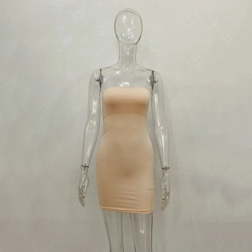 Sexy Trägerloses schulterfreies, pinkfarbenes Bodycon-Kleid für Damen, rückenfreies, schmales Minikleid, Club-Party-Kleider