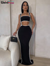 Weird Puss Summer Trend 2-teiliges Set Damen Weißer Saum Trägerloses Oberteil + Trägerkleid Elastische Streetwear-Outfits