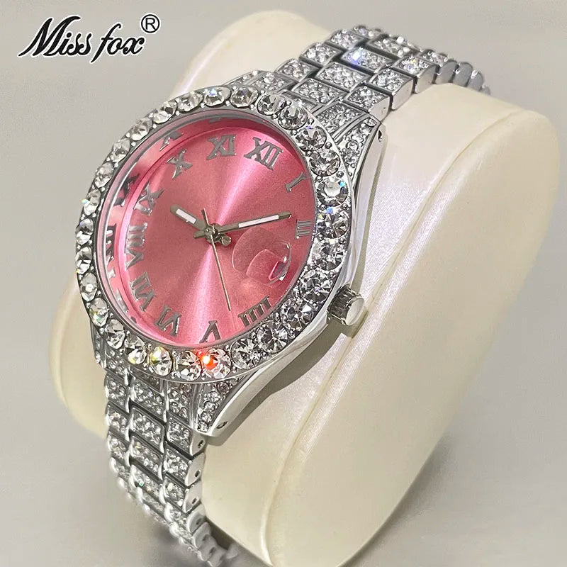 MISSFOX Pink Damen Armbanduhren Luxus Klein Zifferblatt Elegant Quarz Uhr Für Damen Icy Look Party Schmuck Mini Babe So Süß Armbanduhr
