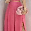 Women's Pink Two Piece Set Halter Collar Crop Top Split Maxi Skirt Ideal for Evening Parties Summer Weddings Chic Outings