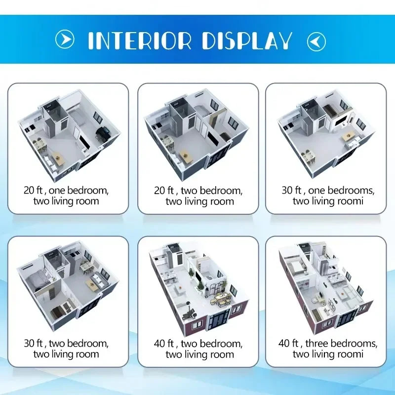 Vorgefertigtes mobiles Tiny House mit leichtem Stahldach, 2, 3, 4, 5 Schlafzimmern, 20 Fuß, 40 Fuß, faltbares, erweiterbares Containerhaus mit Terrasse