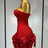 Women Sexy Strapless Flower Prom Gown Mini Dress Celebrity Red Carpet Fashion Evening Party Celebrate Birthday Club Dresses