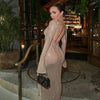 Abendkleid Damen Elegant Pailletten Tiefer V-Ausschnitt Langarm Midikleid Sexy Luxuriös Rückenausschnitt Schnürung Knöchellang Bandage Partykleid