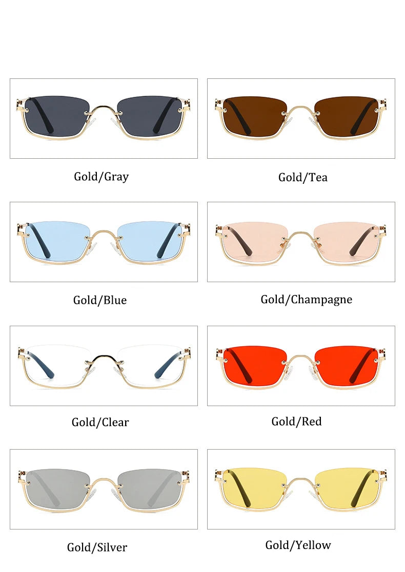 Halbrahmen Eckige Sonnenbrille für Damen Luxusmarke Kleine Metall Retro Rechteckige Schwarze Sonnenbrille Damen Mode Brille