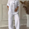 Cotton Linen Sets Two 2 Pieces Sale Casual Long Sleeve Button Loose Blouse Shirt&High Elastic Wide Leg Loose Pant Suits NMD-3021
