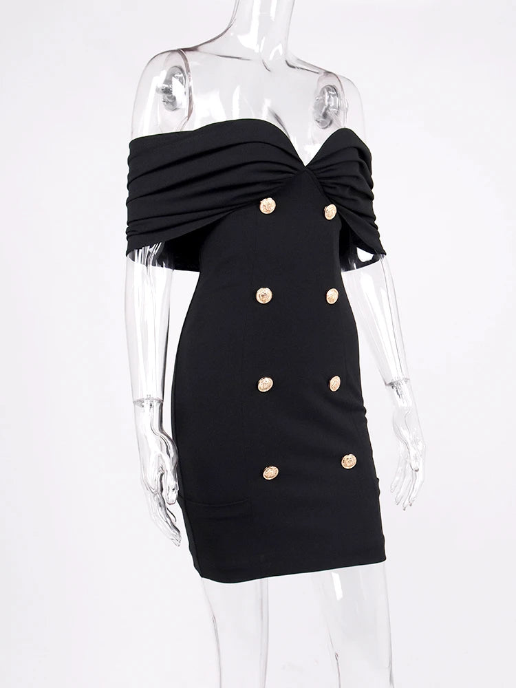 NewAsia Off-Shoulder Blazer-Kleid Zweireihig Rutschfest Rückenfrei Gerafft Tief Ausgeschnitten Reißverschluss Bodycon Robe Elegante Clubkleider