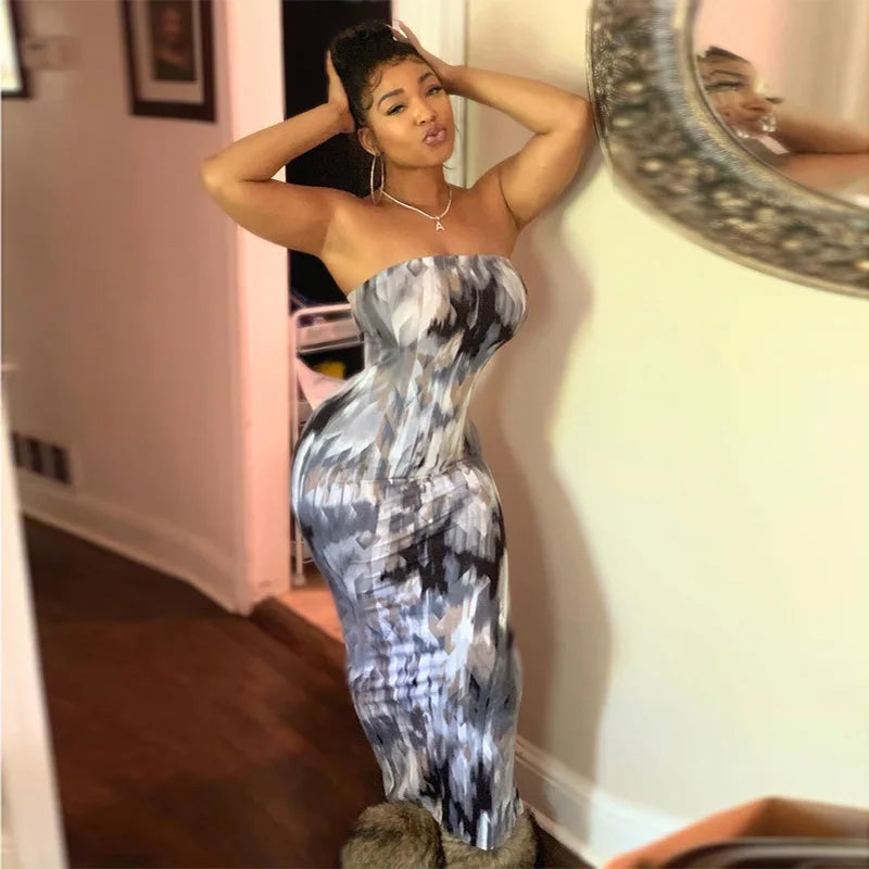 Spring/Summer Women's Colorful Tie Dye Print Off Shoulder Wrapped Chest Dress