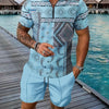 Retro National Stil Totem 3D-Druck Herren Trainingsanzug Set Sommer Reißverschluss Poloshirt + Shorts 2-teiliges Set Herren Kleidung Trainingsanzug Set