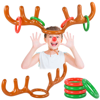 Weihnachten aufblasbares Rentier-Geweih Hut Ringwurf Lustiges Familienspiel Kinder Geschenk Spielzeug Weihnachtsfeier Zubehör 2024 Weihnachts-Heimdekoration