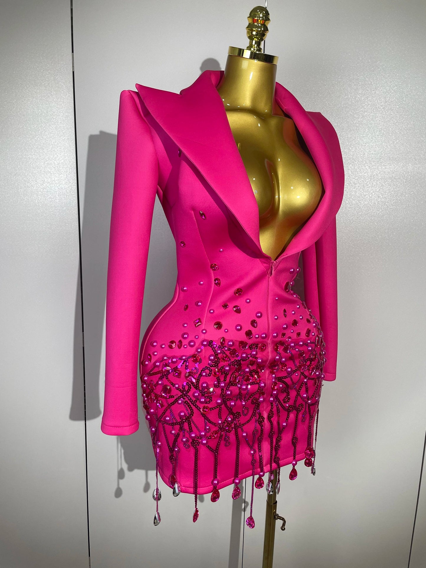 Glitzernde Kristallketten Perlen Langarm Minikleid 2025 Damen Geburtstag Abendparty Nachtclub Outfit Sängerin Hochzeitskostüm