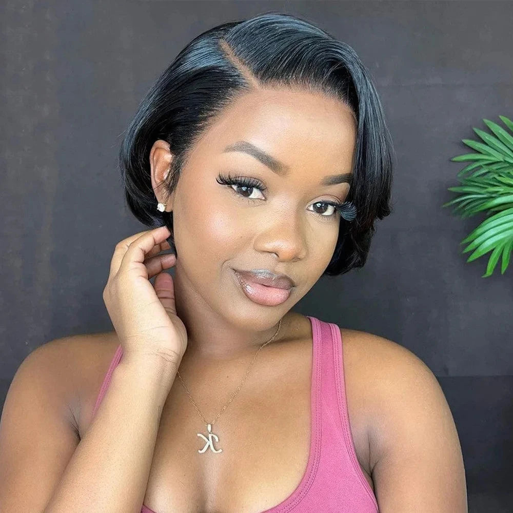 Kurze Bob Perücke Pixie Cut Perücke Glatte Echthaarperücken 13x4 Transparente Lace Front Perücke Für Frauen Highlight Glatte Pixie Cut Perücke