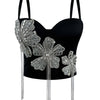3Colors Women Fashion Diamonds Embroidery Flowers Tassel Bustier Corset Crop Tops To Wear Out Evening Club Party Camisoles Top