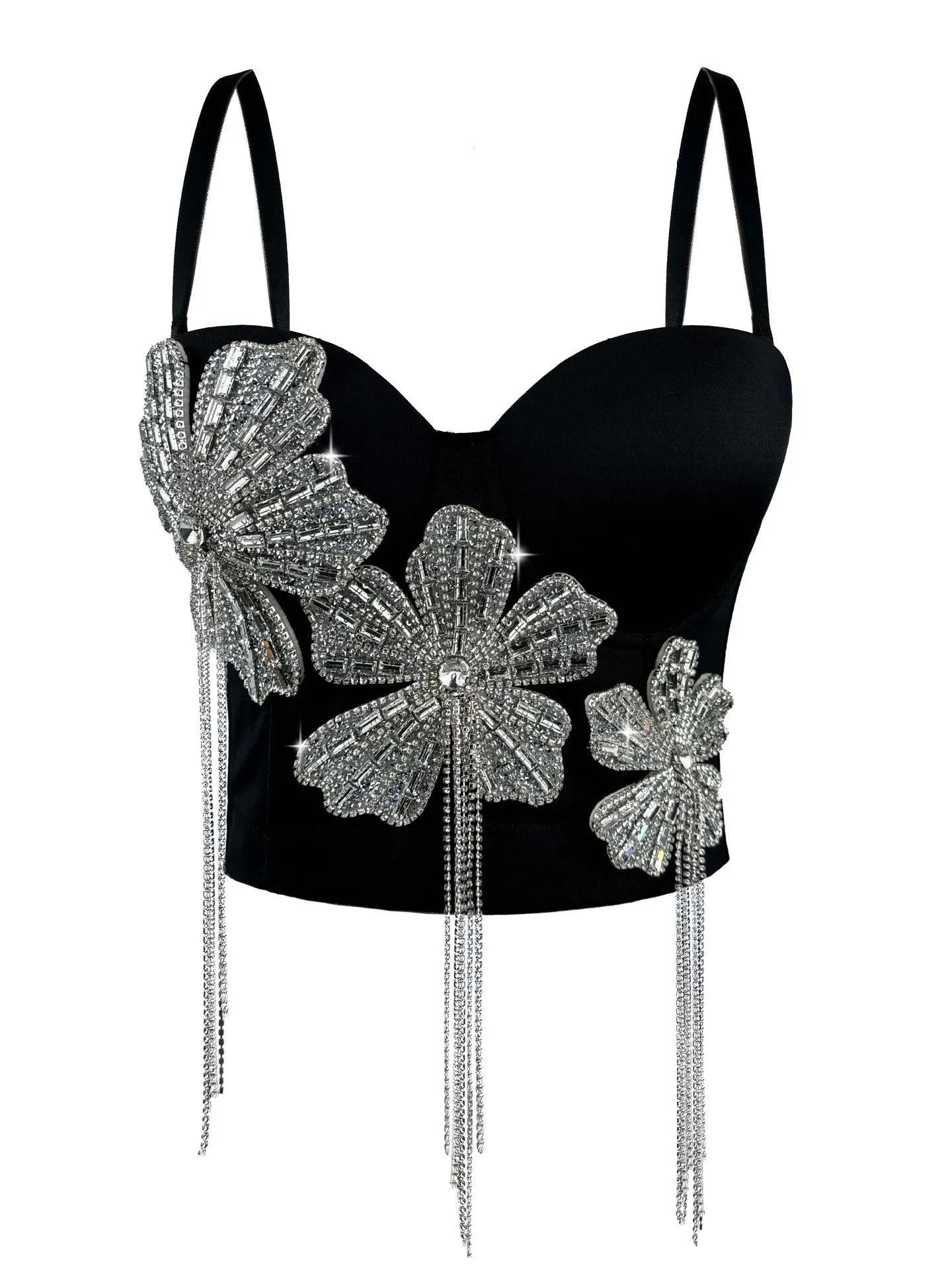 3Colors Women Fashion Diamonds Embroidery Flowers Tassel Bustier Corset Crop Tops To Wear Out Evening Club Party Camisoles Top