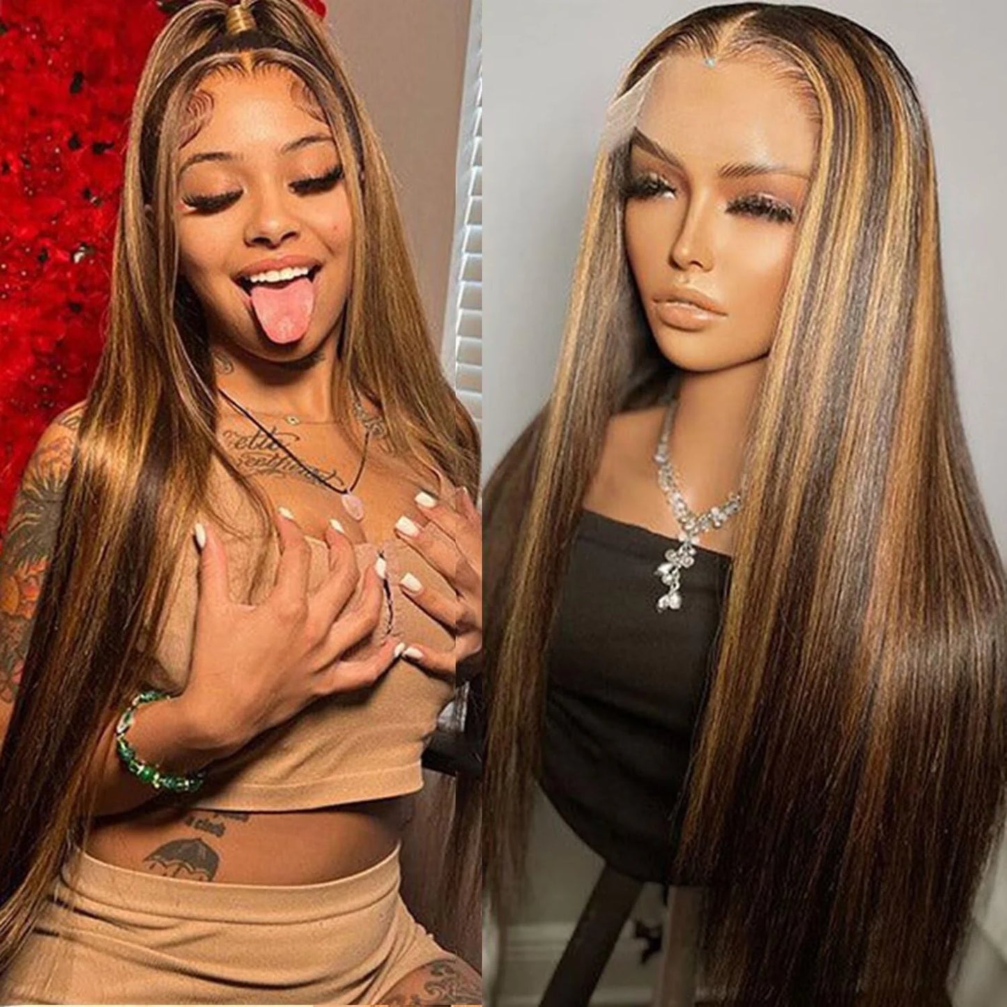 P4/27 Highlight Wig Human Hair 13x6 Bone Straight Lace Front Wigs Ombre Honey Blonde Colored Wig Pre Plucked With Baby Hair