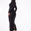 Mozision Hollow Out Long Sleeve Sexy Maxi Dress For Women Gown Autumn Winter New Metal Buckle Ruched Slit Long Dress Elegant