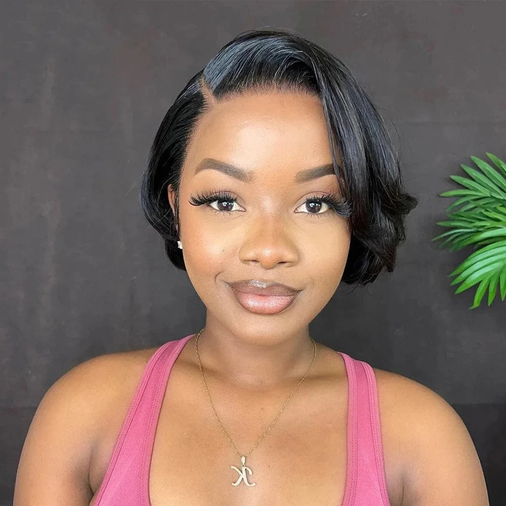 Kurze Bob Perücke Pixie Cut Perücke Glatte Echthaarperücken 13x4 Transparente Lace Front Perücke Für Frauen Highlight Glatte Pixie Cut Perücke