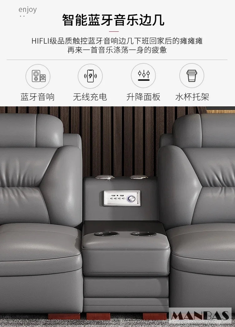 Premium italienische Echtleder-Ecksofas Sofagarnituren mit USB und Bluetooth Lautsprecher – MANBAS Wohnzimmermöbel