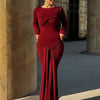Tossy Damen Plissee Sexy Maxikleid Patchwork Twist Slim Langarm Einfarbig Y2k Herbst Streetwear Kleid Damen Bodycon Kleid