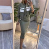 Women's Fashion Color-blocked White Striped Hip-covering Sweatshirt Dress 2piece Set Female Casual Zipper Jacket Coat Dress Suit