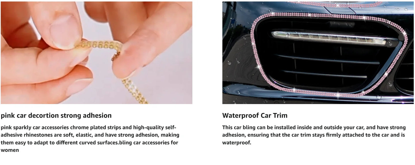 Pink Bling Auto-Zierleisten selbstklebend 5m Strass Auto-Interieur-Zubehör für Frauen Auto Kristall Tür Aufkleber Auto Armaturenbrett s