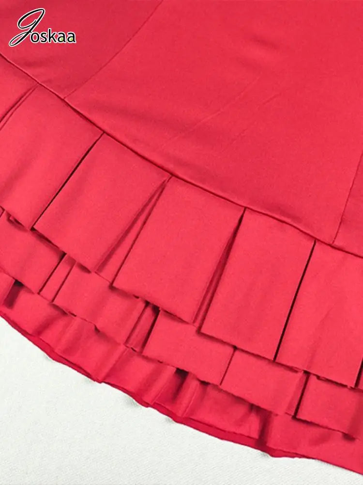 Joskaa Elegant Red Mini Tiered Dress Women Hipster Sexy Halter Backless Skinny Vestidos 2025 Summer Clubwear Vacation Beachwear